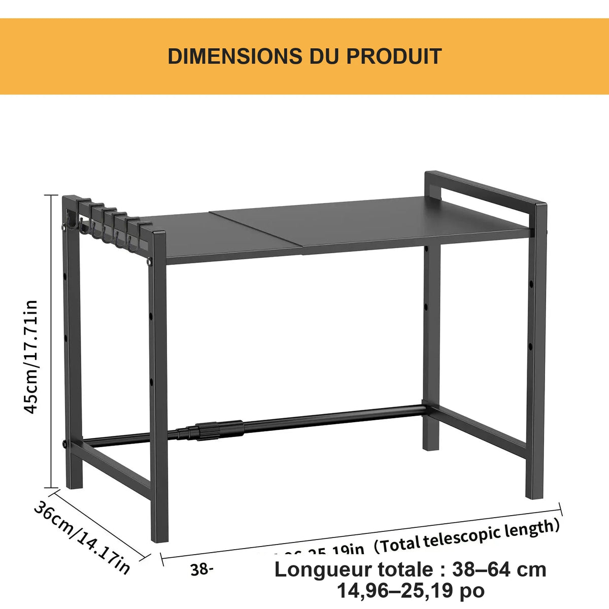Étagère extensible pour micro-ondes avec crochets – visuel 8/8