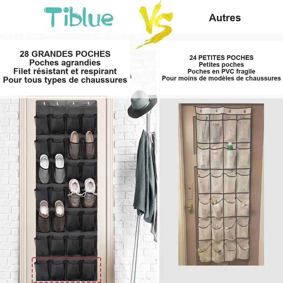 Range-chaussures suspendu derrière une porte – multipoche – visuel 5/11