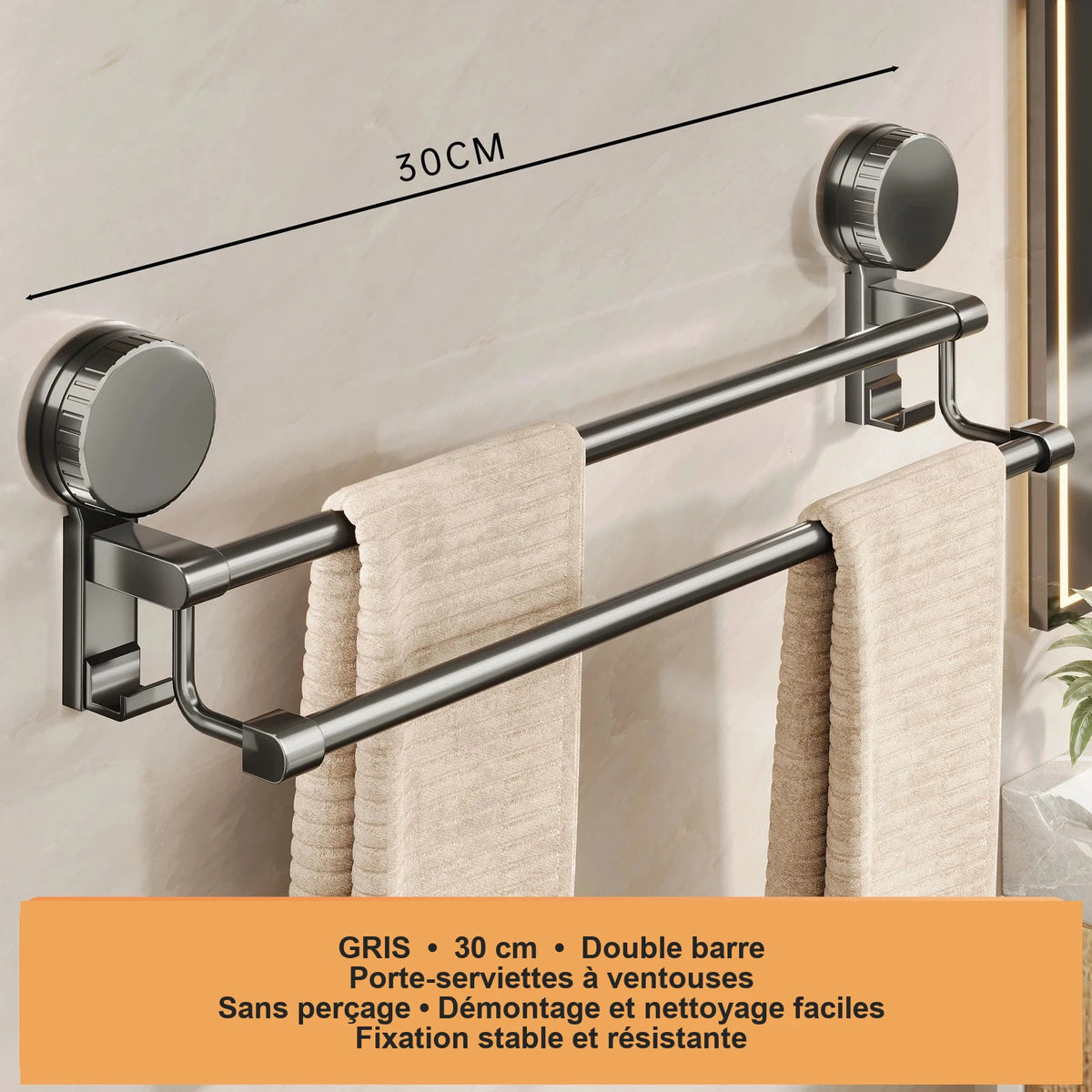 Porte-serviettes à ventouses sans perçage – plusieurs tailles – visuel 8/12