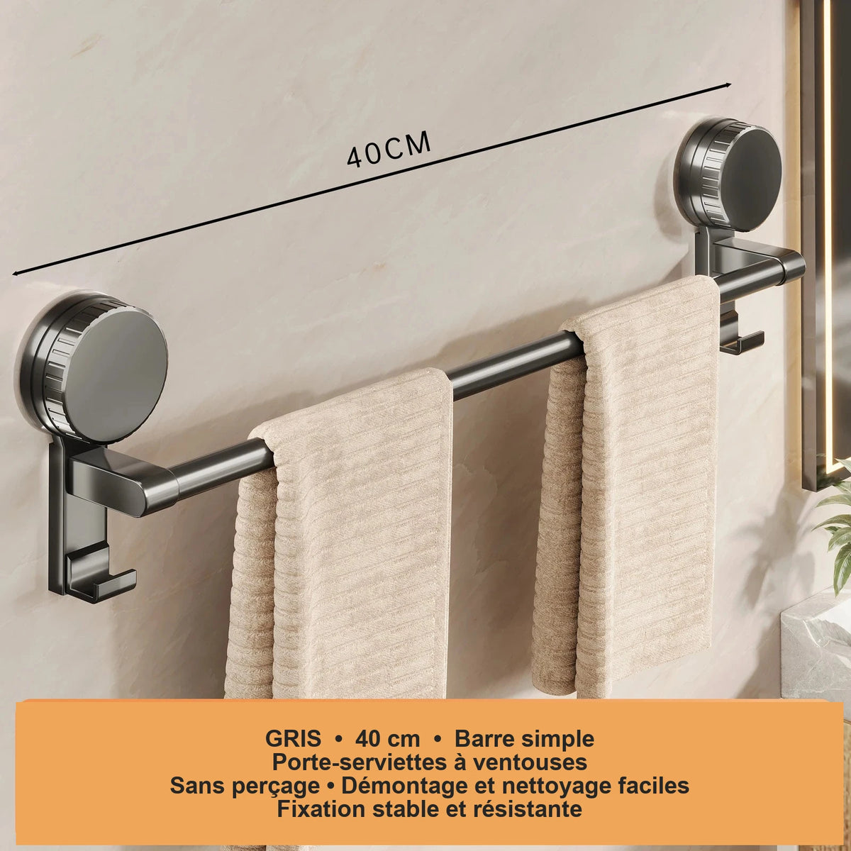 Porte-serviettes à ventouses sans perçage – plusieurs tailles – visuel 9/12