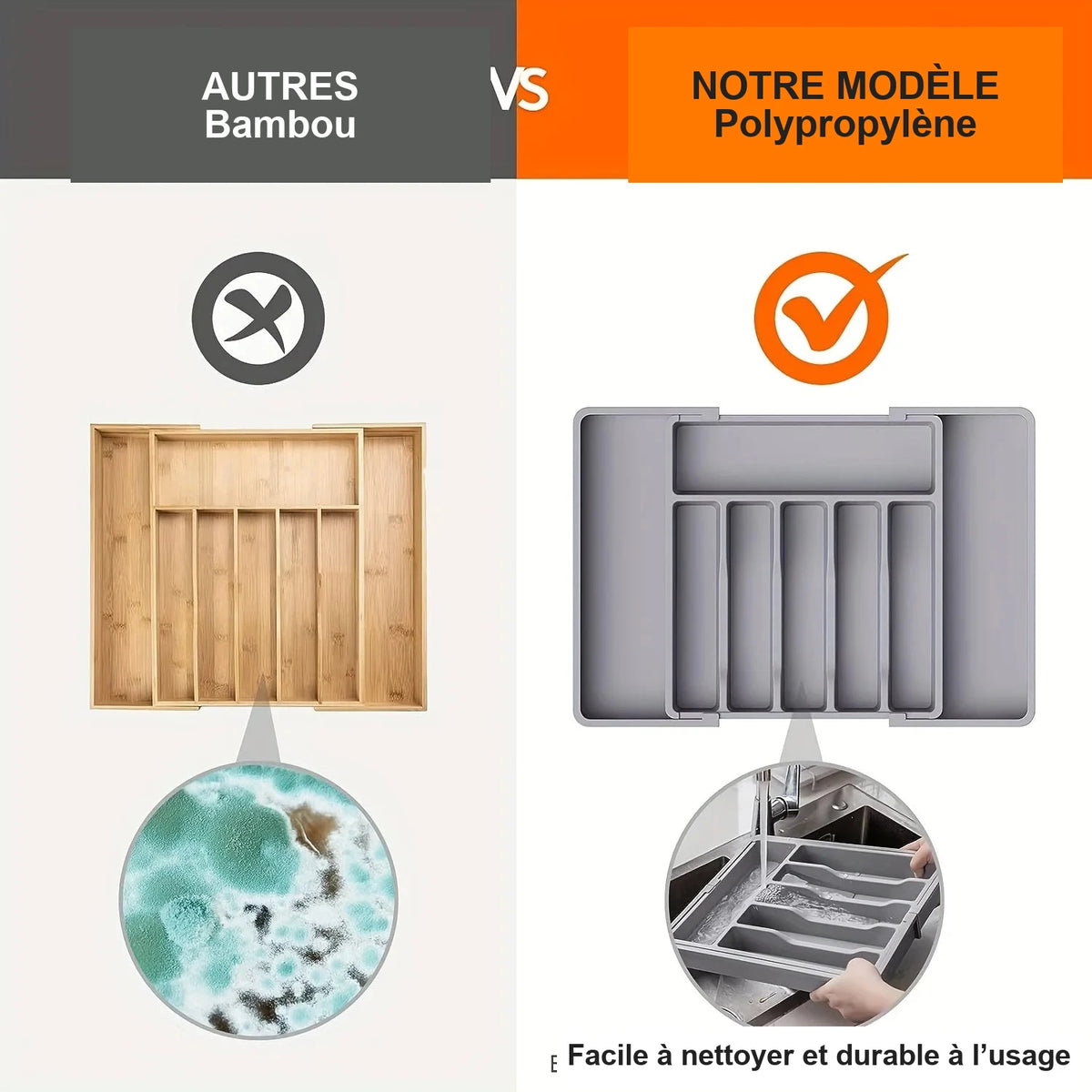 Range-couverts ajustable pour tiroir de cuisine – visuel 5/9