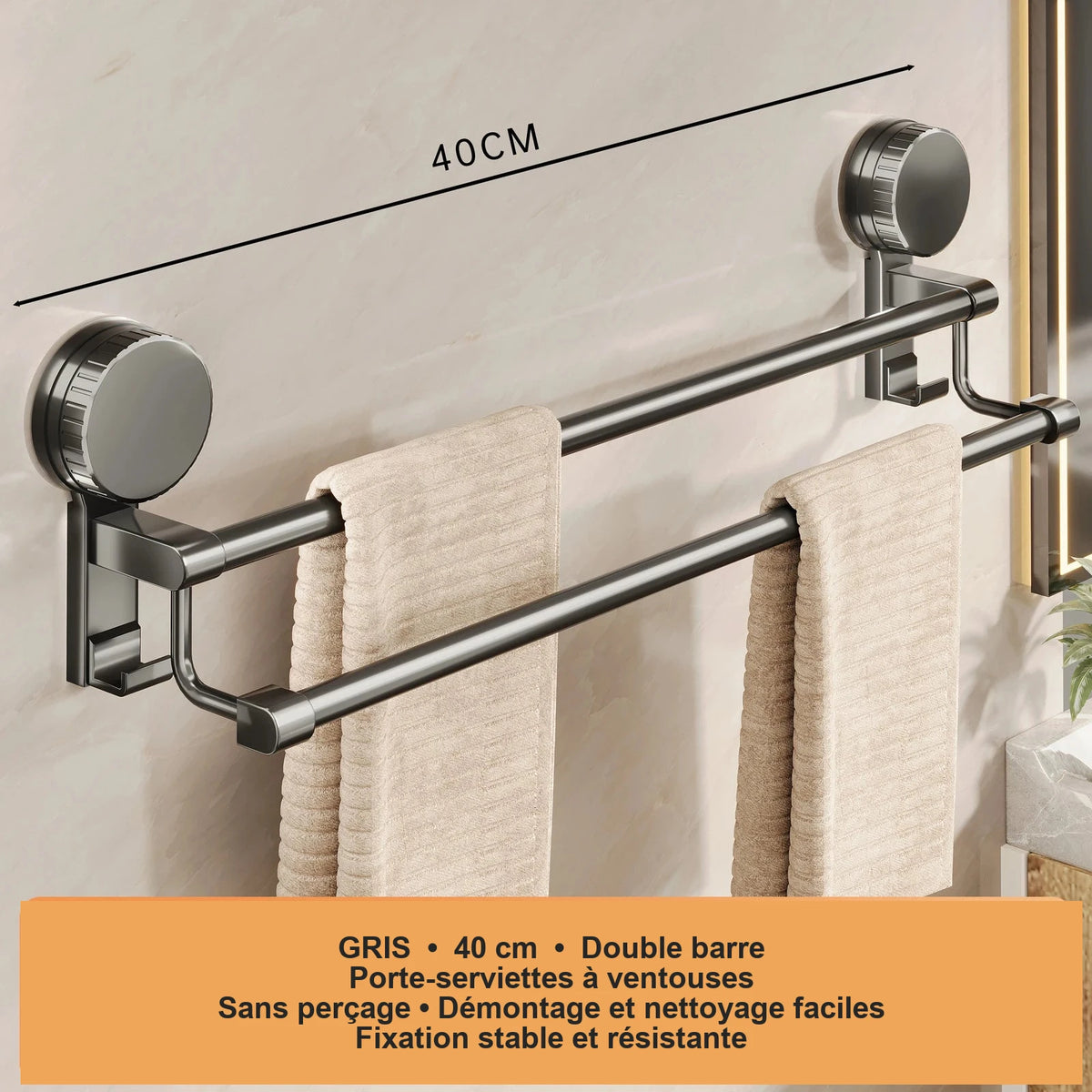 Porte-serviettes à ventouses sans perçage – plusieurs tailles – visuel 10/12