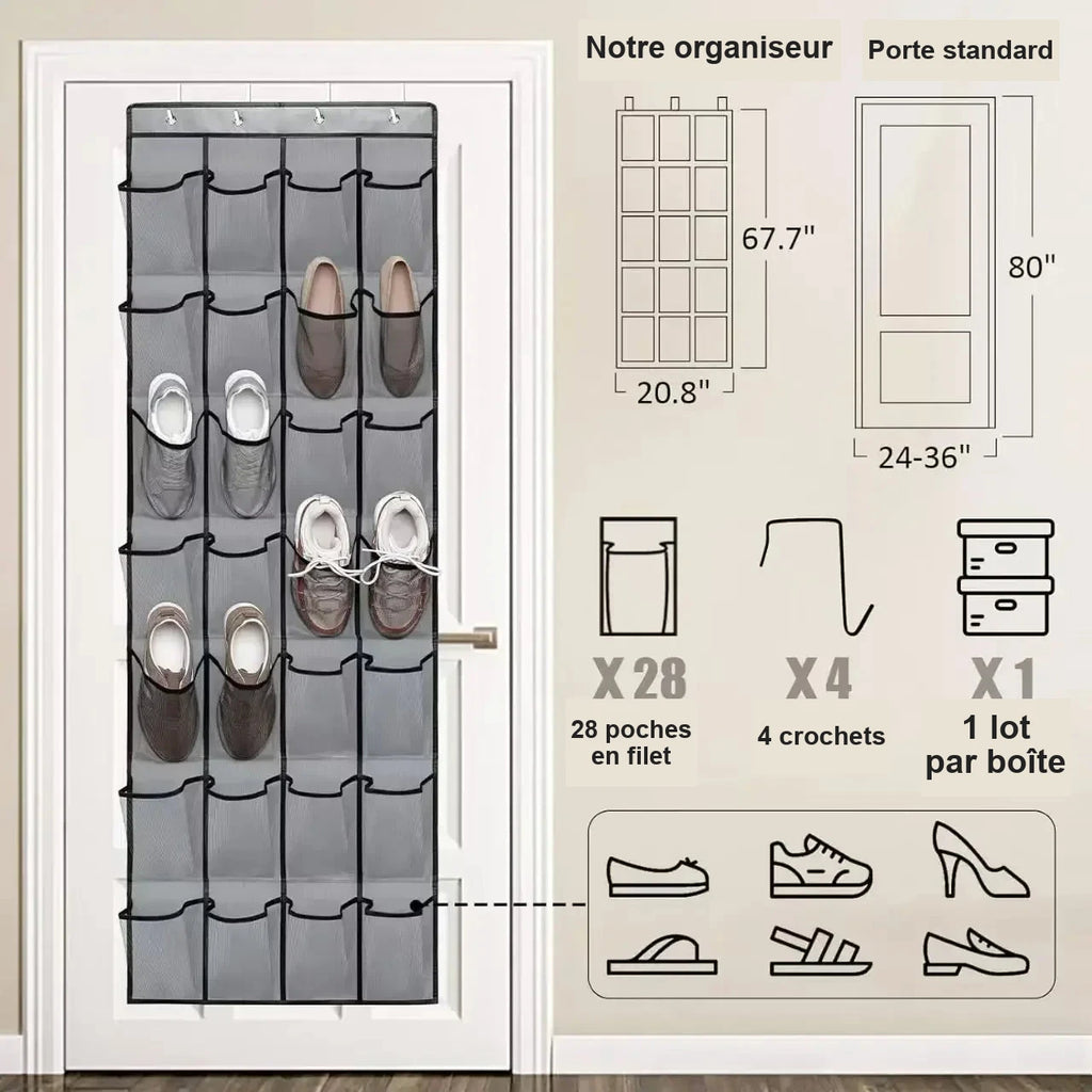 Range-chaussures suspendu derrière une porte – multipoche – visuel 6/11