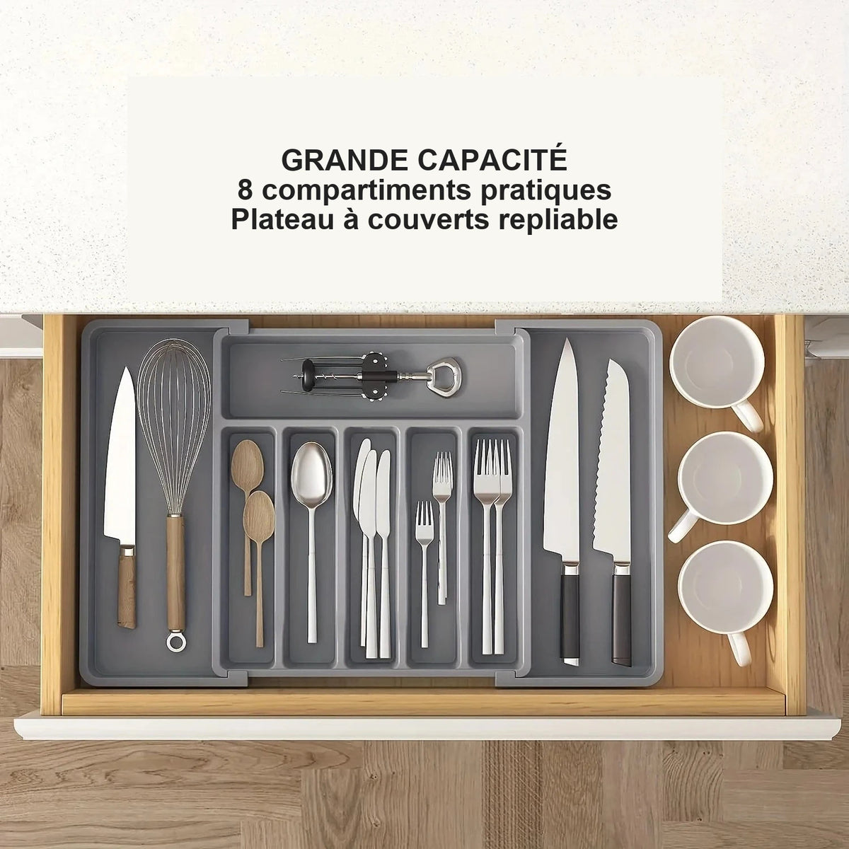 Range-couverts ajustable pour tiroir de cuisine – visuel 2/9