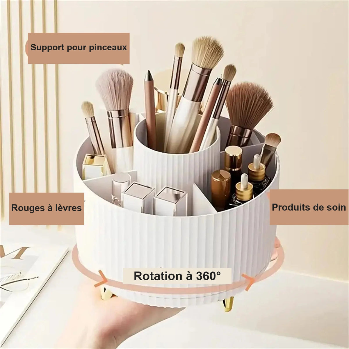 Organiseur de maquillage rotatif 360° – 5 compartiments – visuel 3/10