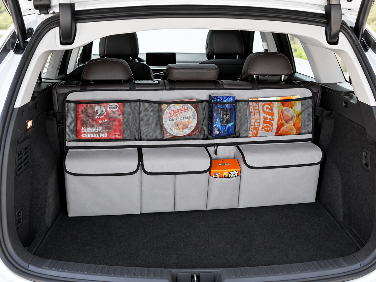 Organiseur textile dans un coffre de voiture